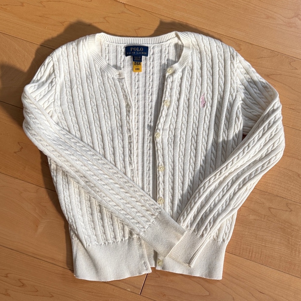 Polo by Ralph Lauren kids White Cable Knit Cardigan